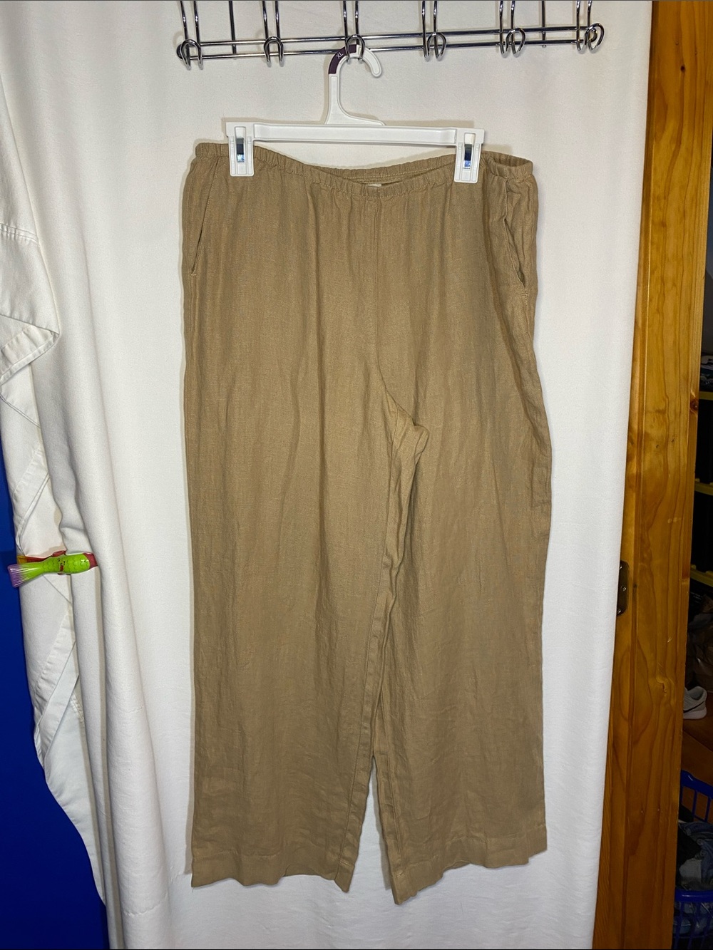 J. Jill Relaxed Love Linen Pants in Khaki Tan, Size Medium petite
